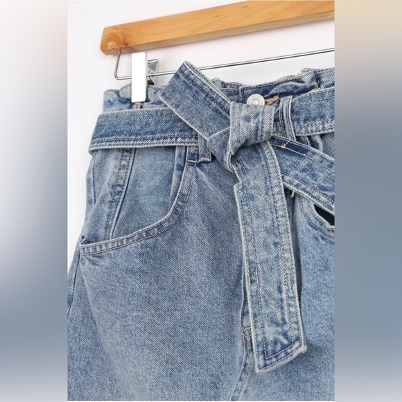 Free People East of Eden Medium Wash Denim Belted Mini Skirt - Picture 6 of 7